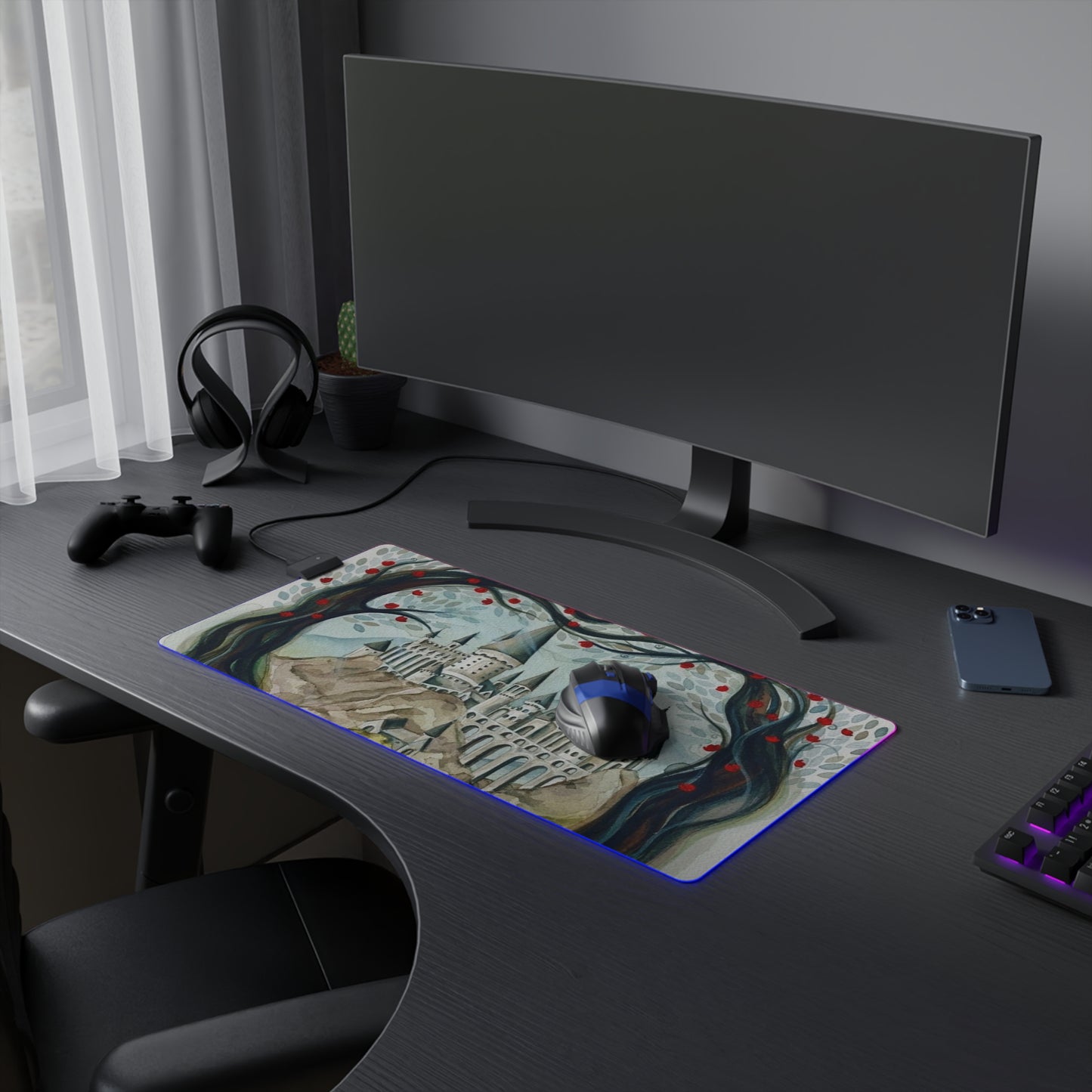 LED Gaming Mouse Pad with RGB Light Display, Hogwarts, Harry Potter