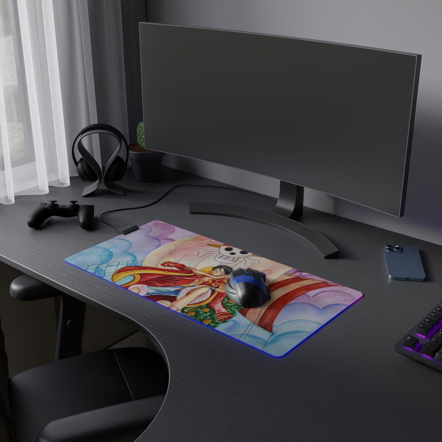 LED Gaming Mouse Pad with RGB Backlight, One Piece Luffy
