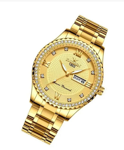 Waterproof Gold Watch Classic Stainless Steel Quartz Analog