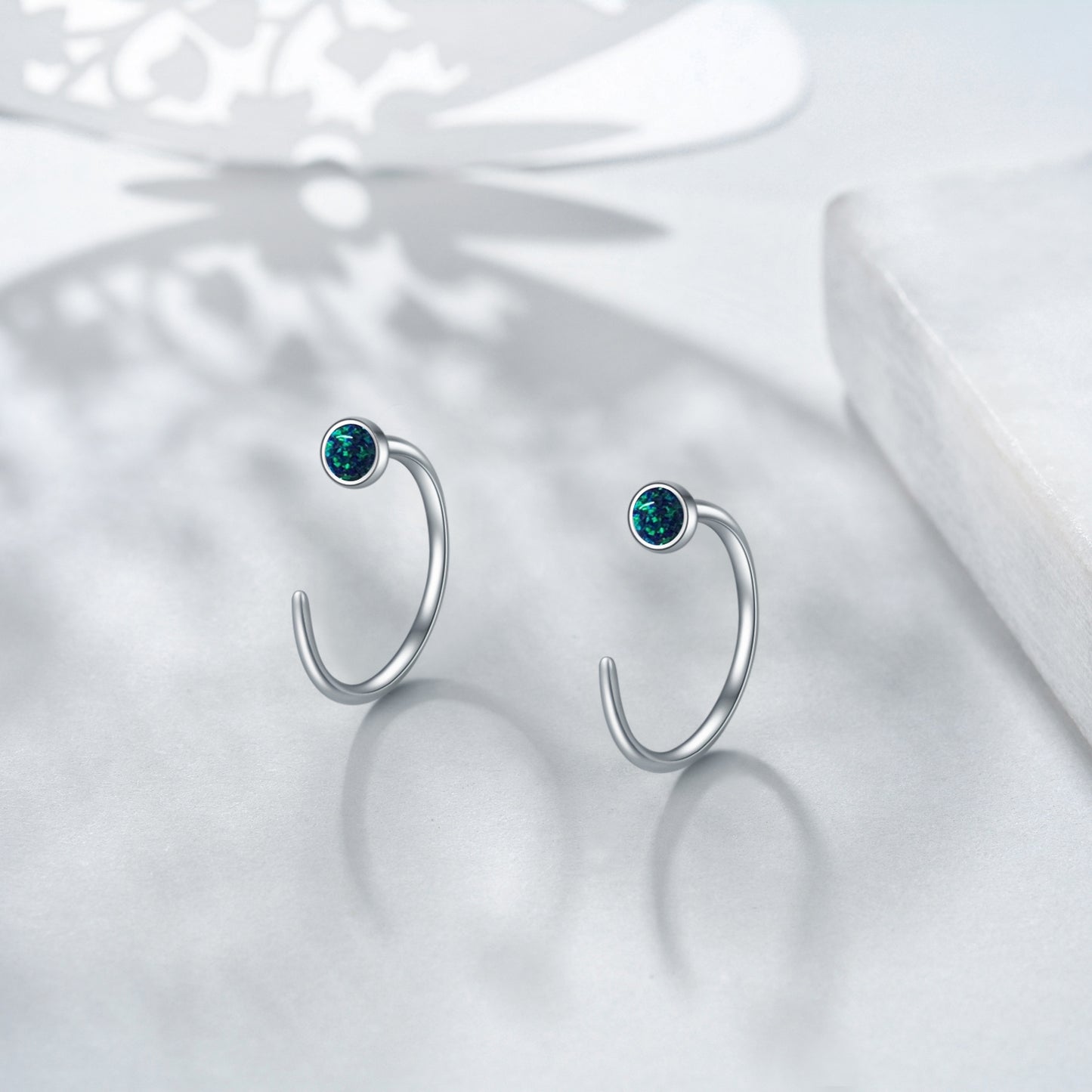 Ear Huggie Earrings Opal Half Cuff Earrings
