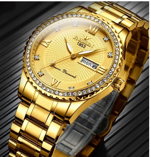 Waterproof Gold Watch Classic Stainless Steel Quartz Analog