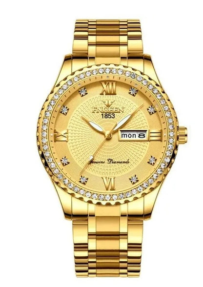 Waterproof Gold Watch Classic Stainless Steel Quartz Analog