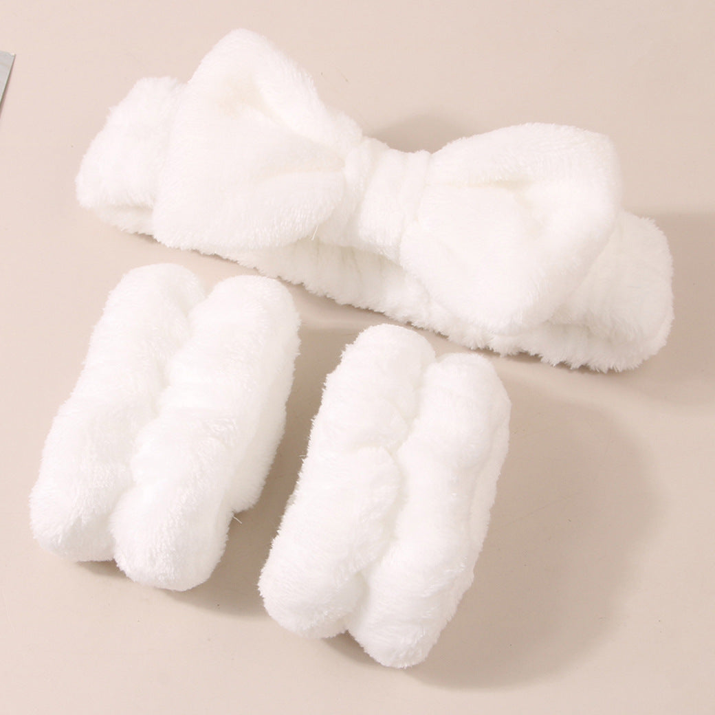 Facial Brush Keep Dry Three-piece Coral Fleece Absorbent Hair Band