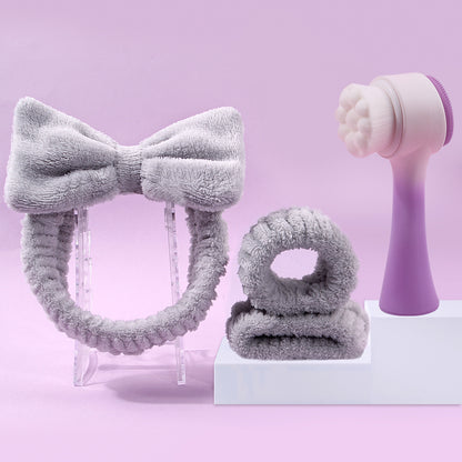Facial Brush Keep Dry Three-piece Coral Fleece Absorbent Hair Band