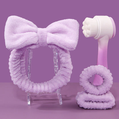 Facial Brush Keep Dry Three-piece Coral Fleece Absorbent Hair Band