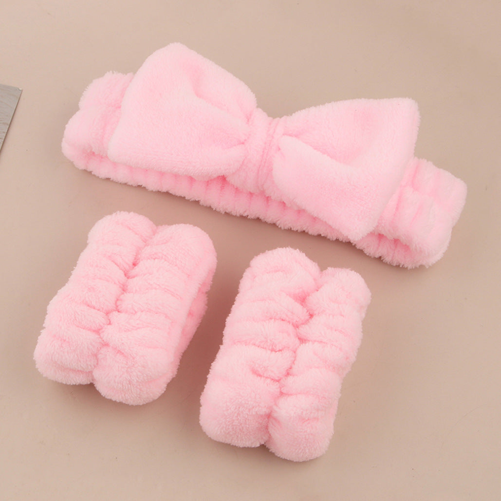 Facial Brush Keep Dry Three-piece Coral Fleece Absorbent Hair Band