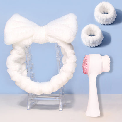 Facial Brush Keep Dry Three-piece Coral Fleece Absorbent Hair Band
