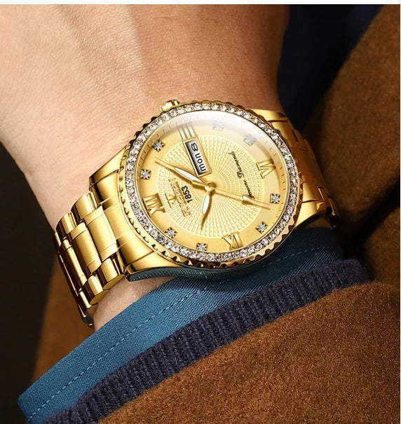 Waterproof Gold Watch Classic Stainless Steel Quartz Analog