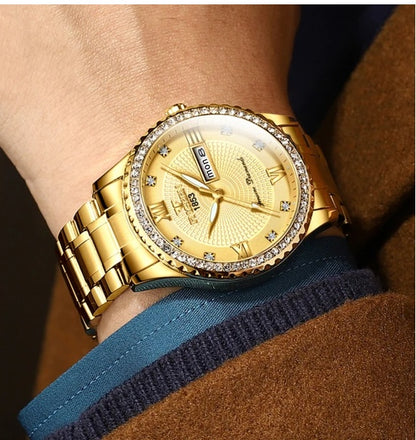 Waterproof Gold Watch Classic Stainless Steel Quartz Analog