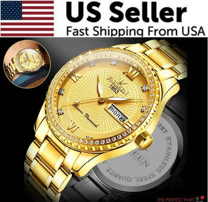 Waterproof Gold Watch Classic Stainless Steel Quartz Analog