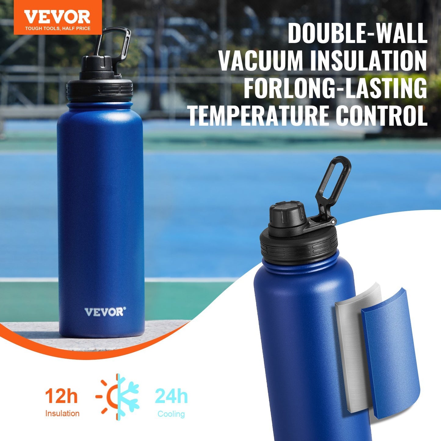 40 Oz Insulated Water Bottle Stainless Steel, Wide Mouth