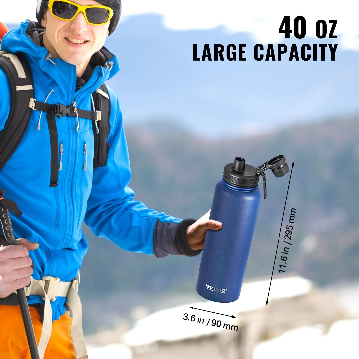 40 Oz Insulated Water Bottle Stainless Steel, Wide Mouth